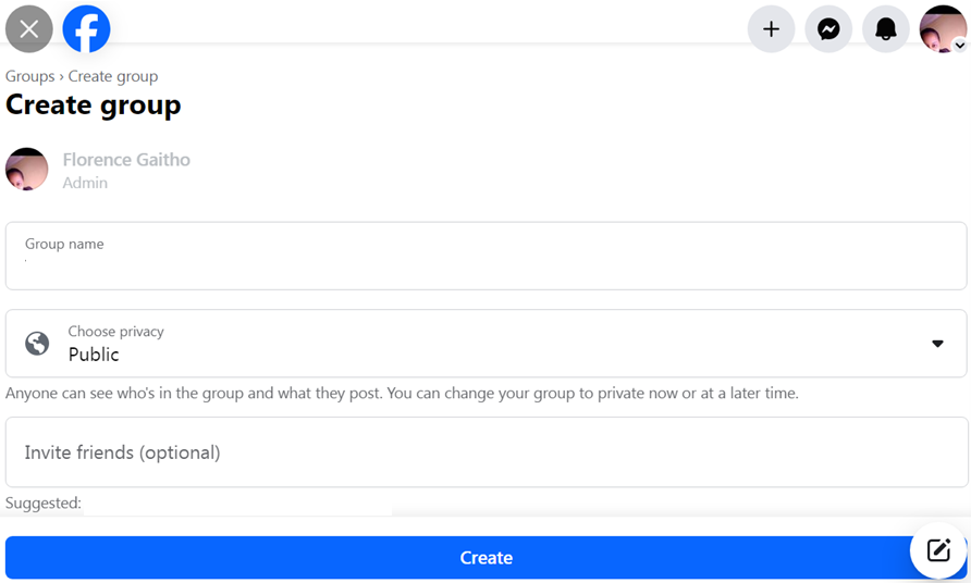 A snapshot of create group option