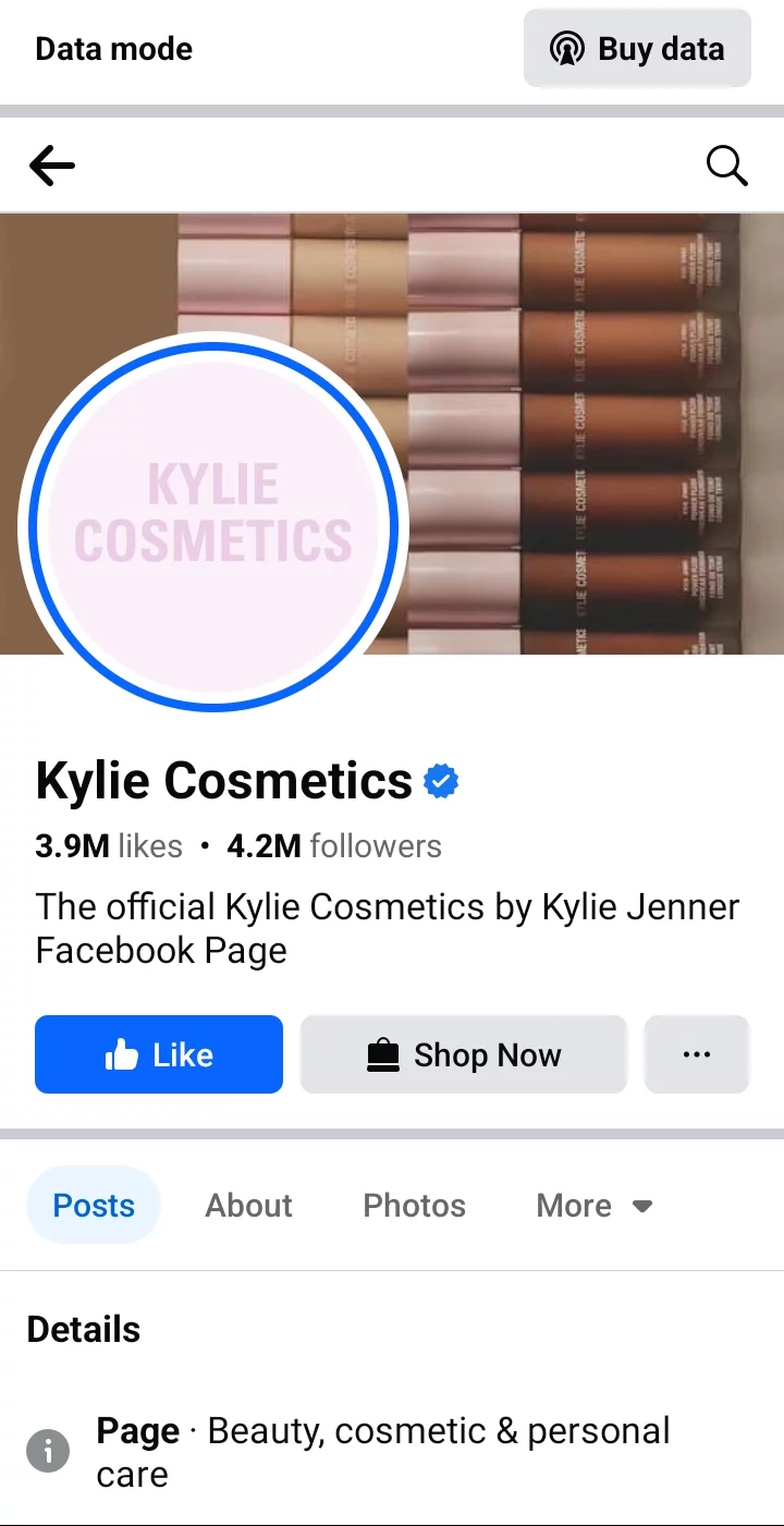 Snapshot of Kylie Cosmetics Facebook page